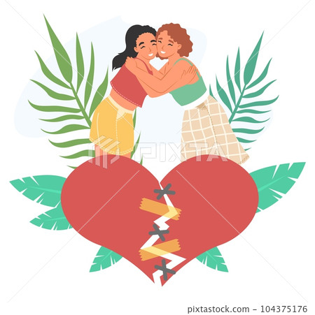 Two women couple connecting heart halves vector Two women couple connecting heart halves vector 104375176