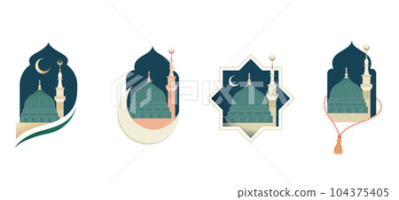 Mawlid al-Nabi, Prophet Muhammad's Birthday banner, poster and greeting card with the Green Dome of 104375405