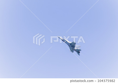 Jet fighter military airplane war force during aviation airshow. Aircraft plane technology Jet fighter military airplane war force during aviation airshow. Aircraft plane technology 104375982