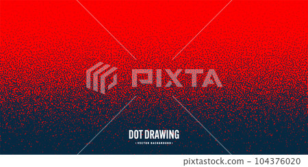 Stipple pattern, red dotted geometric background. Stippling, dotwork drawing, shading using dots. Pixel disintegration, random halftone effect. White noise grainy texture. Vector illustration 104376020