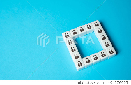 Closed protective circuit barrier. Protection contour. Safety. Protection of property and business. Reliable data security system. Internet and network technologies. Under a secure lock. 104376605
