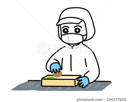 Food factory staff arranging lunch boxes 104377639