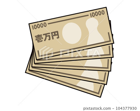 手繪插畫：一張價值 50,000 日圓的 10,000 日圓鈔票（向量） 104377930