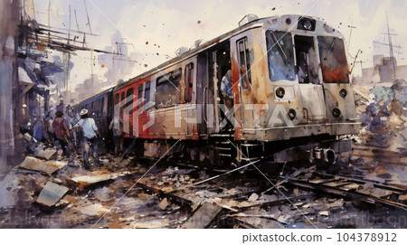 火車失事：火車失事後立即水彩畫 104378912