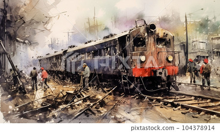 火車失事：火車失事後立即水彩畫 104378914