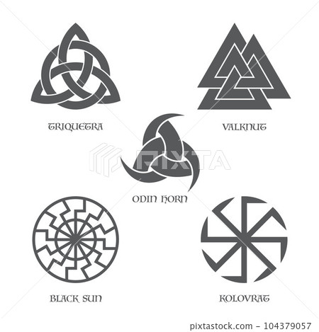Scandinavian viking symbols set 104379057