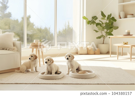 A cute puppy playing in a beautiful living room "AI-generated image" 104380157