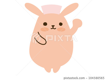 可愛的兔子,舉起一隻手,護士帽 可愛的兔子,舉起一隻手,護士帽 104380565