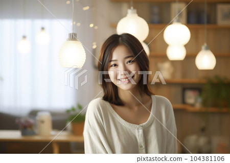 女性在房間裡放鬆的生活方式“人工智能生成的圖像” 104381106