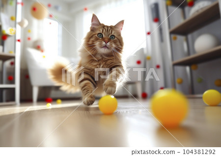 Cat playing in the room "AI generated image" 104381292