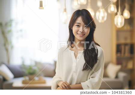 女性在房間裡放鬆的生活方式“人工智能生成的圖像” 104381360
