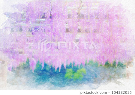 [Aichi Prefecture] Watercolor painting of wisteria trellis in Meijo Park, Nagoya City 104382035