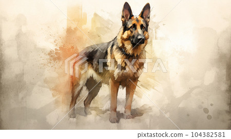 德國牧羊犬水彩 104382581