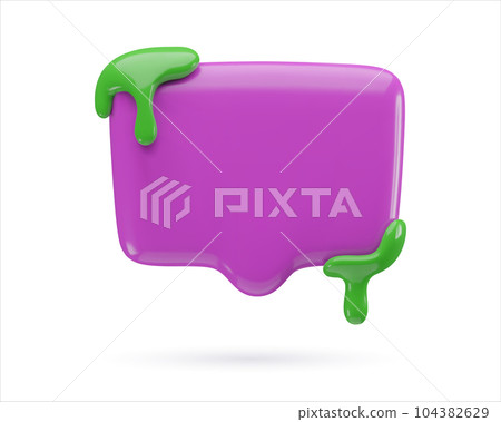 3d blank speech bubble with drip of green slime minimal realistic plastic Halloween chat icon 104382629