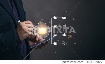 The concept of using online documents. Business people use online documents in various fields via mobile phone, cloud storage and big data. The concept of using online documents. Business people use online documents in various fields via mobile phone, cloud storage and big data. 104383027