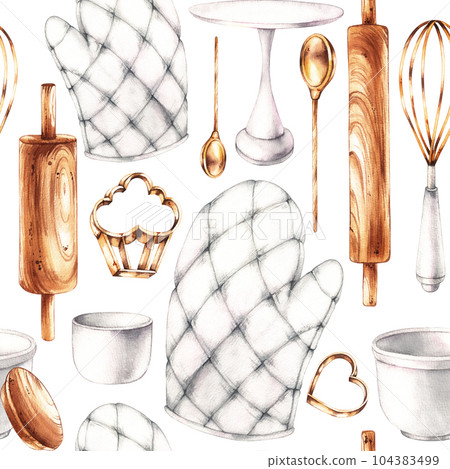 Pattern of tools for baking on a white background Pattern of tools for baking on a white background 104383499