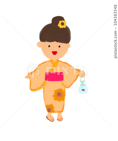 穿著浴衣撈金魚的女孩 104383548