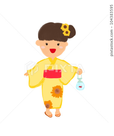 暑假，節日，浴衣，女孩，撈金魚 104383595