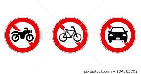 Road signs Marks prohibiting cars, motorcycles and bicycles 104383702