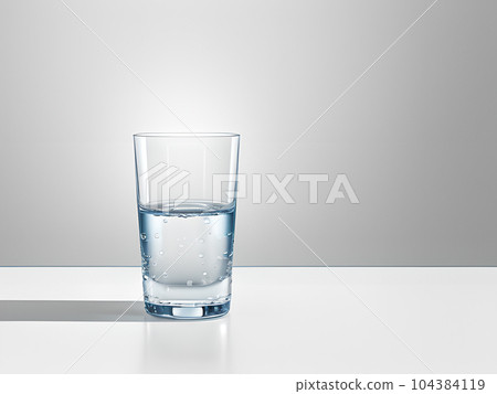Glass of water, drink water in empty isolated background, AI generated. 104384119