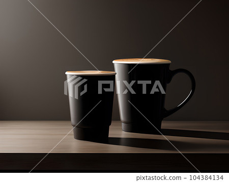 Cup of coffee in empty black background, isolated background, AI Generated. 104384134
