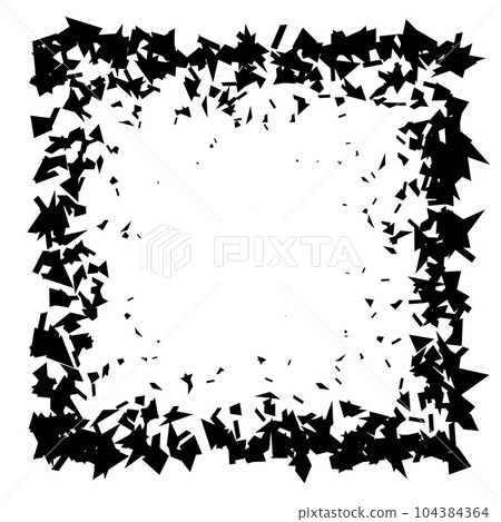 Debris and shatters in square shape. Black broken pieces, specks, speckles and particles. Abstract explosion and burst textured rectangular element. Vector frame illustration Debris and shatters in square shape. Black broken pieces, specks, speckles and particles. Abstract explosion and burst textured rectangular element. Vector frame illustration 104384364
