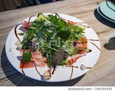 smoked salmon salad in plate smoked salmon salad in plate 104384383