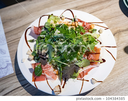 smoked salmon salad in plate smoked salmon salad in plate 104384385