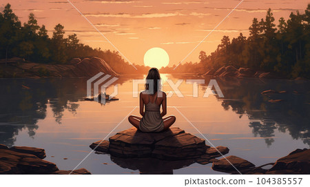 the girl does yoga in nature. Forest and lake the girl does yoga in nature. Forest and lake 104385557