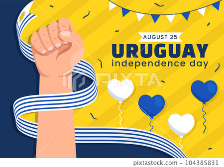 Happy Uruguay Independence Day Vector Illustration on 25 August with Waving Flag in National Holiday Flat Cartoon Hand Drawn Templates 104385831