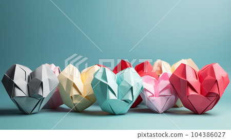 colorful origami hearts on the table colorful origami hearts on the table 104386027