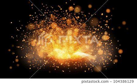Gold sparks isolated on a black background. 104386129