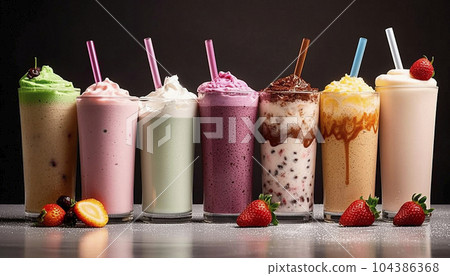 background with milkshakes on the table 104386368