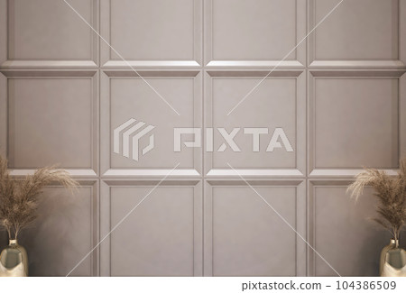 Interior design, rendering of wall panel with classic moldings and wheat bouquet vase decor, classic sofa and two column with light, copy space backdrop for illustration mockup etc Interior design, rendering of wall panel with classic moldings and wheat bouquet vase decor, classic sofa and two column with light, copy space backdrop for illustration mockup etc 104386509