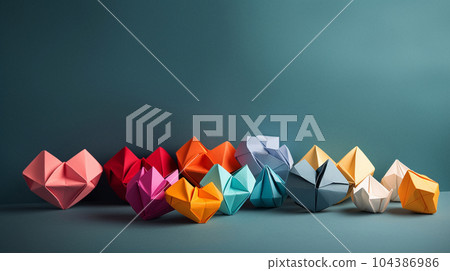 colorful origami hearts on the table 104386986
