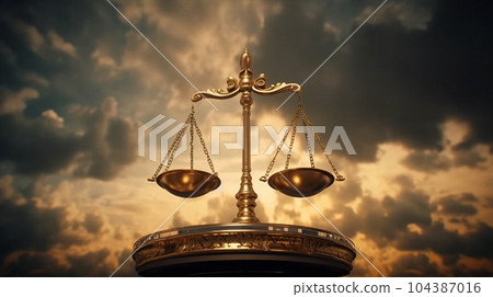 Justice. Golden scales in the sky. Time to make a choice 104387016