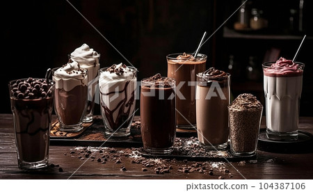 background with milkshakes on the table 104387106