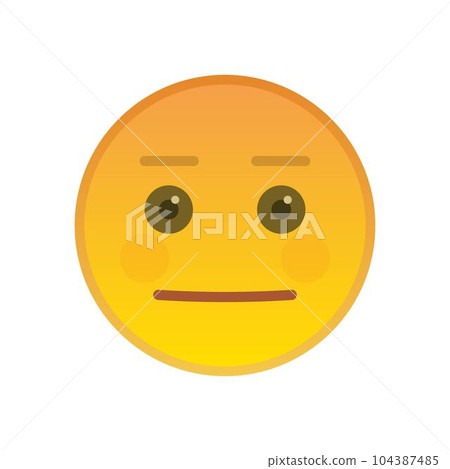 Neutral emoticon isolated on white background. Indifferent yellow emoji symbol. Social communication and internet chatting vector sign. Expressionless smile face with facial expression in flat style. Neutral emoticon isolated on white background. Indifferent yellow emoji symbol. Social communication and internet chatting vector sign. Expressionless smile face with facial expression in flat style. 104387485