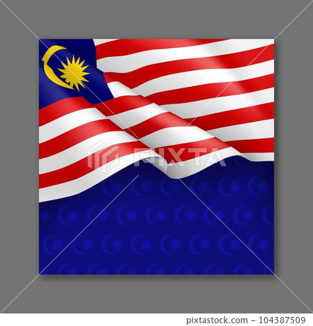Malaysian patriotic festive background with national colors. Realistic waving malaysian flag on blue background. Malaysia republic day vector card with empty space. Independence and freedom concept Malaysian patriotic festive background with national colors. Realistic waving malaysian flag on blue background. Malaysia republic day vector card with empty space. Independence and freedom concept 104387509