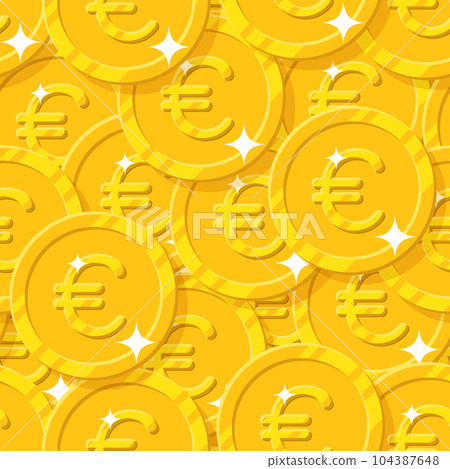 Placer gold euro style seamless pattern. Background of gold euro as a pattern for designers and illustrators. Cover of gold pieces in the form of vector illustration 104387648