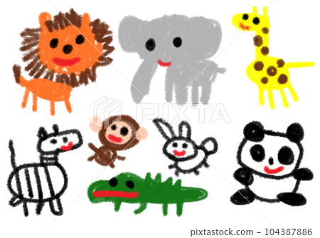 像兒童塗鴉一樣的動物套裝 像兒童塗鴉一樣的動物套裝 104387886