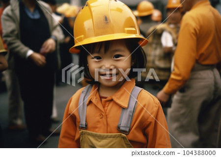 Happy girl in Construction Worker costume with Generative AI Happy girl in Construction Worker costume with Generative AI 104388000