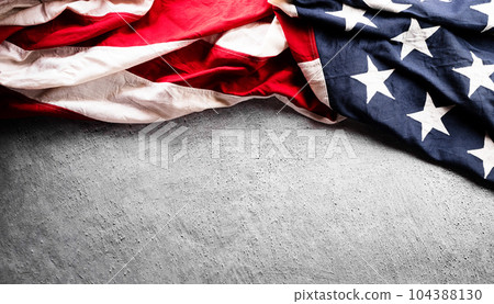 Happy Independence day concept made from American flag on dark stone background. Happy Independence day concept made from American flag on dark stone background. 104388130