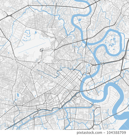 Ho Chi Minh map. Detailed map of Ho Chi Minh city administrative area. Cityscape panorama illustration. Road map with highways, streets, rivers. 104388709