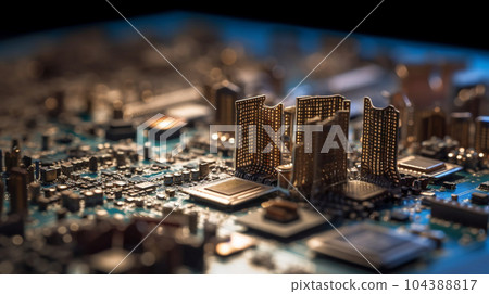 An image of a simulated townscape made from a computer board Background image: detailed CG image 104388817