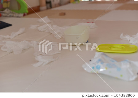 Baby wipes scattered by children 104388900