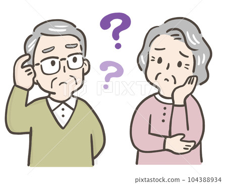 Elderly men and women with troubled faces who suffer from forgetfulness 104388934