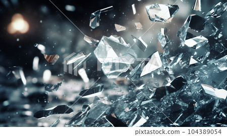 帶有碎玻璃和散落碎片的背景圖像：詳細的 CG 圖像 104389054