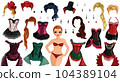 Cabaret Paper Doll with Cute Cartoon Character, Outfits, Hairstyles and Earrings. Vector Illustration 104389104