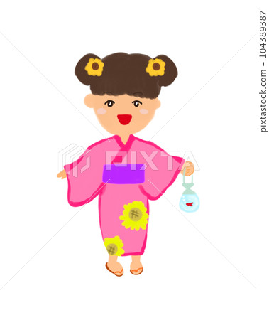 穿著粉色浴衣的可愛女孩 104389387